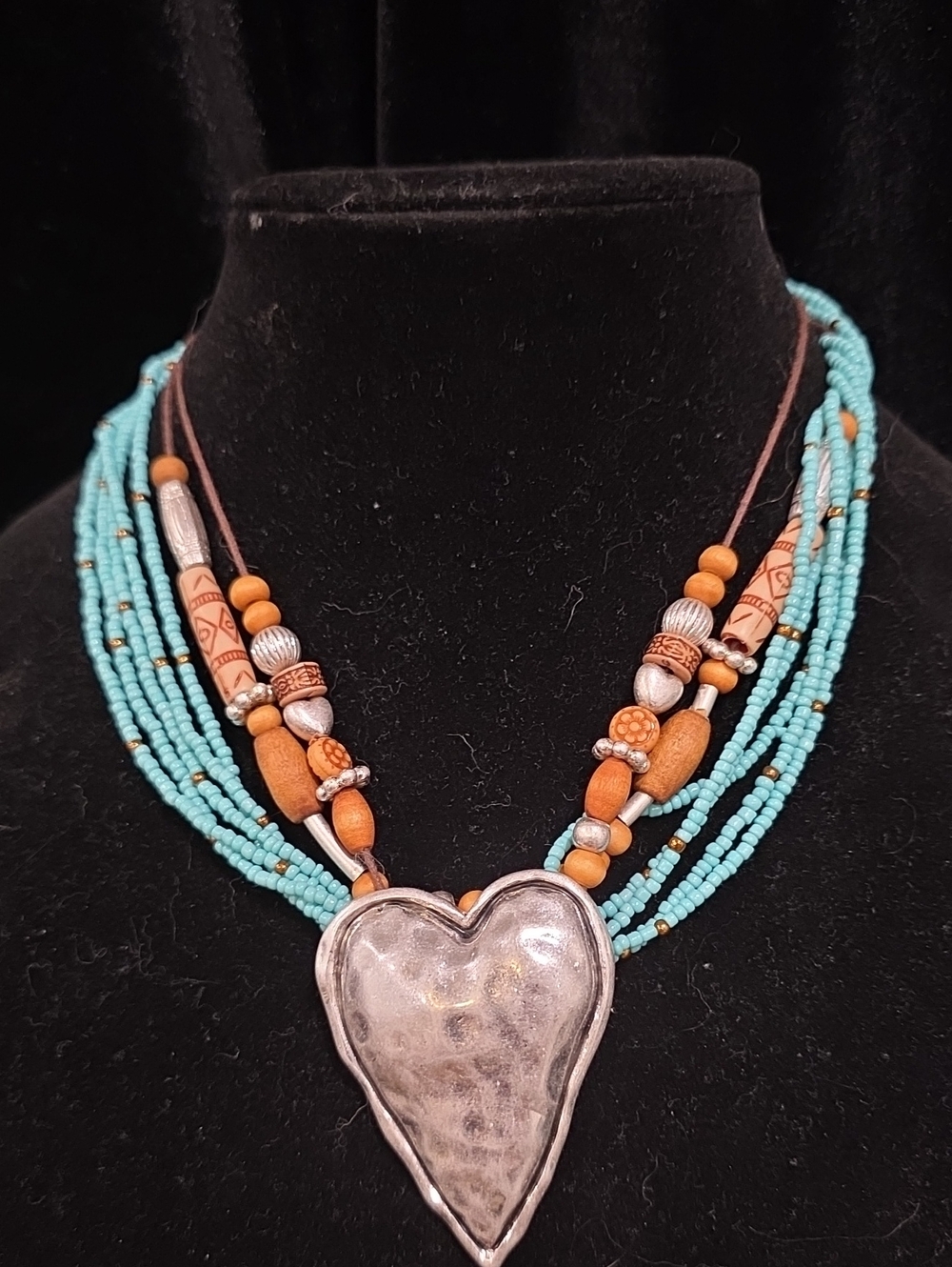 Handcrafted Turquoise Colored Beaded Heart Pendant Necklace - Women Jewelry